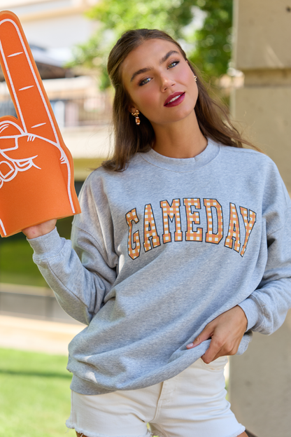 Gameday Orange Gingham Light Grey Oversized Graphic Sweatshirt