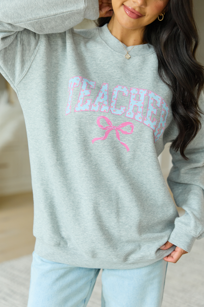 Teacher Block Florals Light Grey Oversized Graphic Sweatshirt