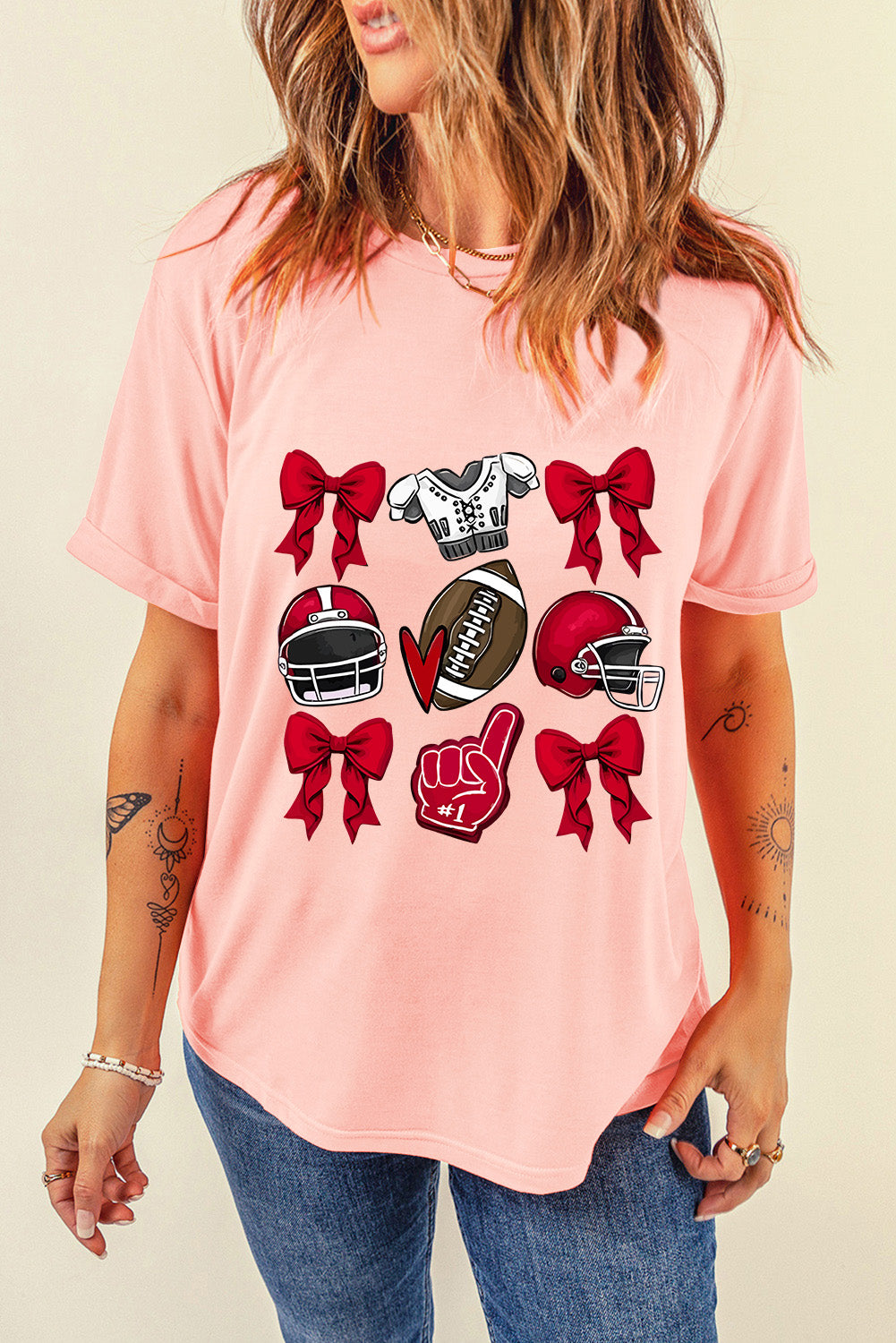 RED or BLUE Game Day Helmet Bow Graphic Tee