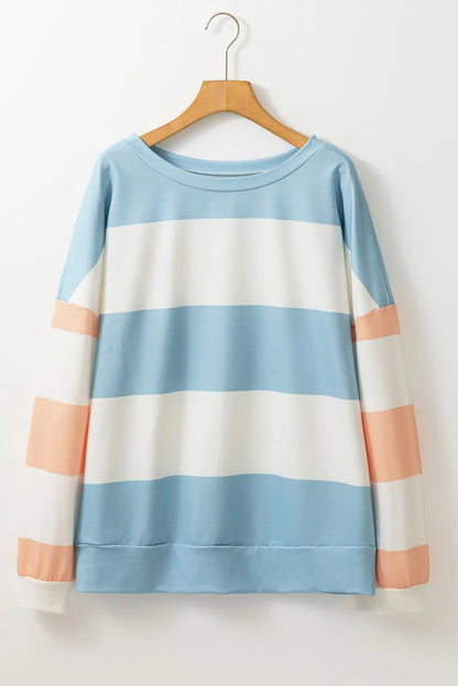 Contrast Color Block Round Neck Long Sleeve Top