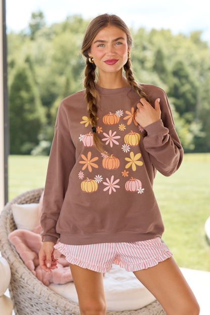Pumpkin Daisy Mocha Oversized Graphic Sweatshirt