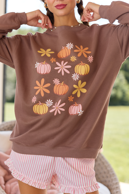 Pumpkin Daisy Mocha Oversized Graphic Sweatshirt