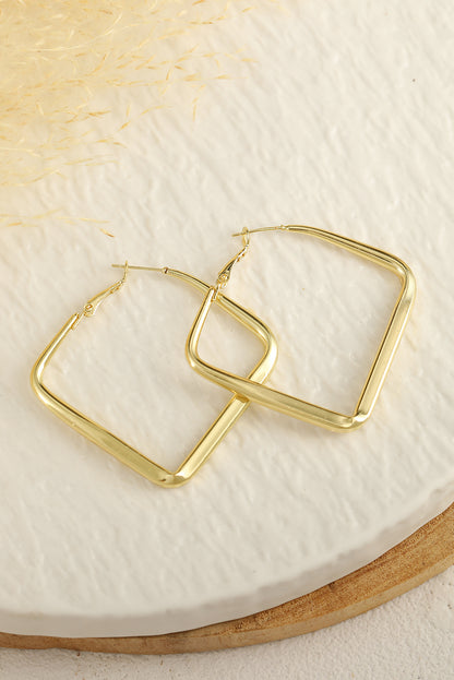 Gold Chunky Square Dangle Hoop Earrings