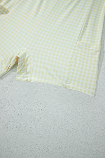 White Faux Two Piece Gingham Contrast Patchwork Loose Mini Dress