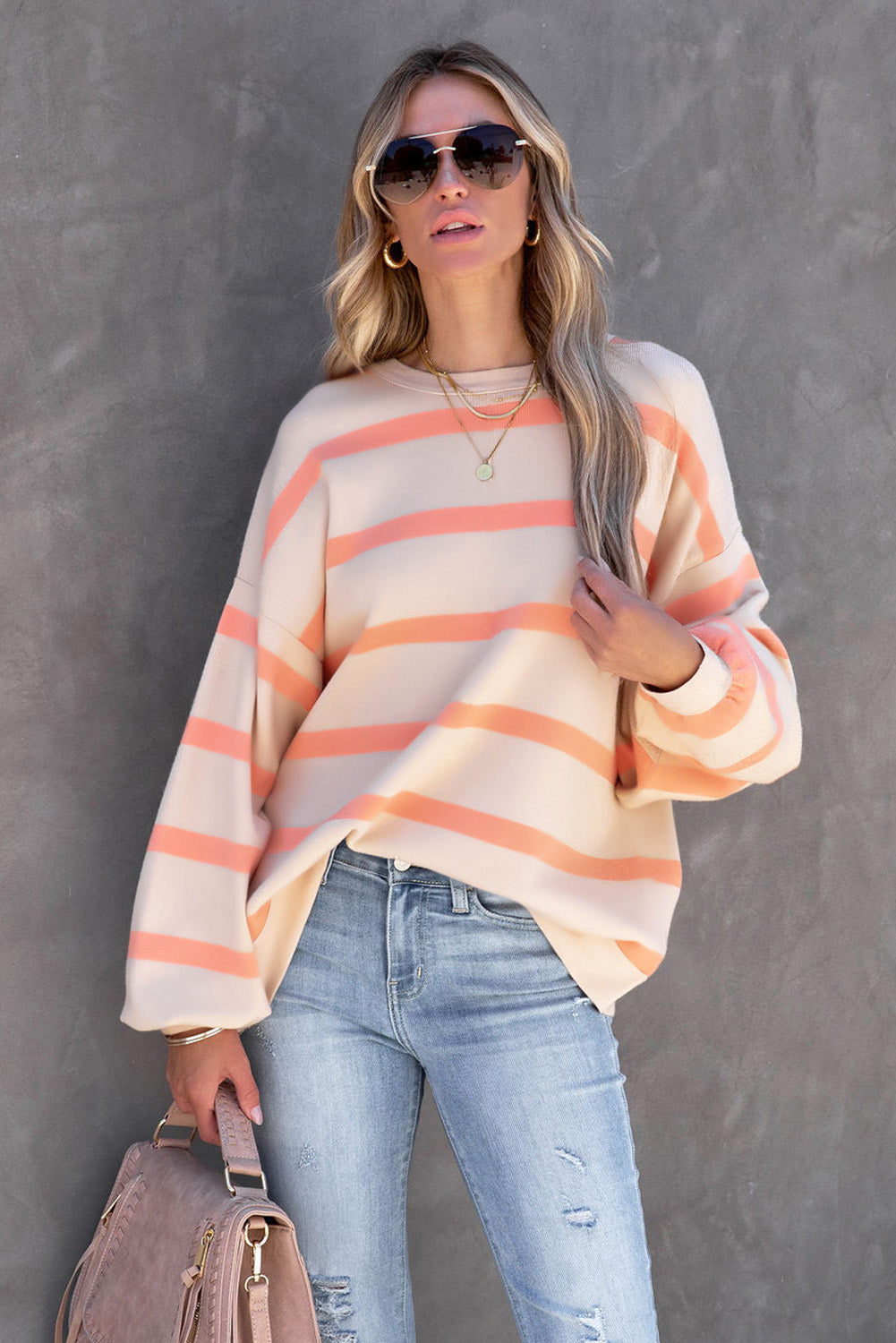 Orange Striped Pullover Sweatshirt