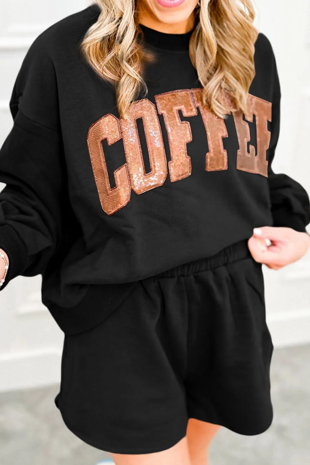 COFFEE Long Sleeve Top and Shorts Set