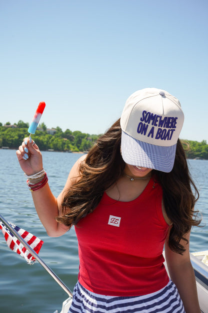 Somewhere On A Boat - Navy Stripe Trucker Hat