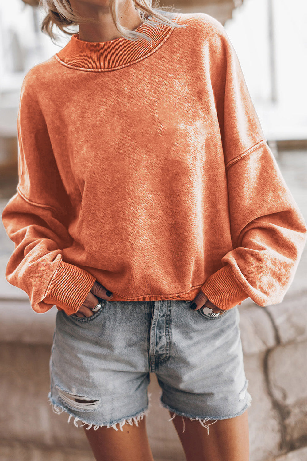 Brown Plain Drop Shoulder Crew Neck Pullover Sweatshirt