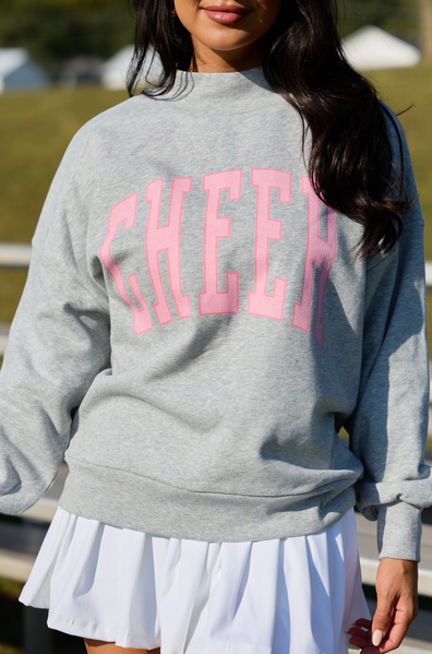 CYBER DEAL: Cheer Block Light Grey Graphic Mock Neck Sweatshirt
