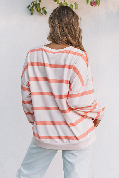 Orange Striped Pullover Sweatshirt