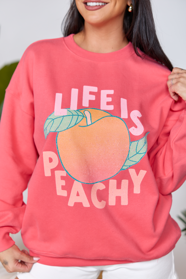 Life Is Peachy Light Red Oversized Graphic Sweatshirt