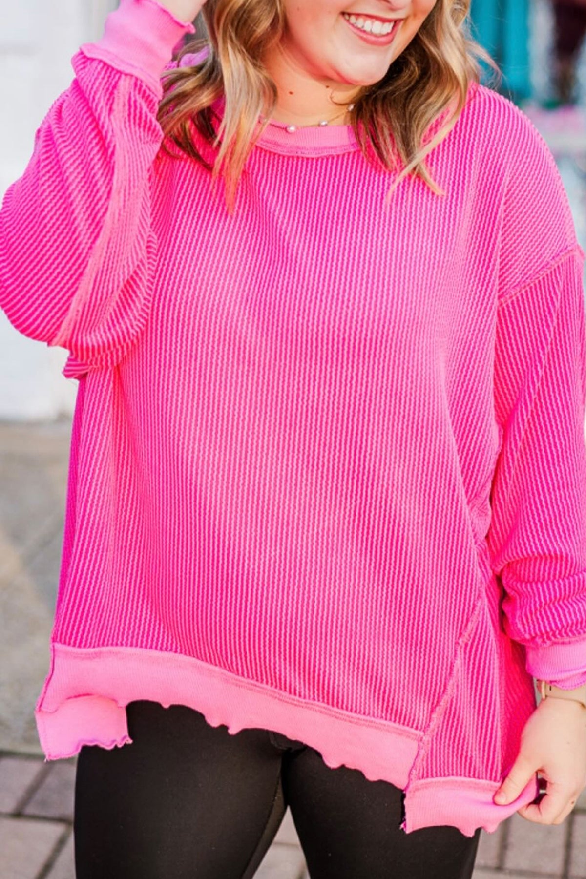 Rose Red Drop Shoulder Plus Size Sweater