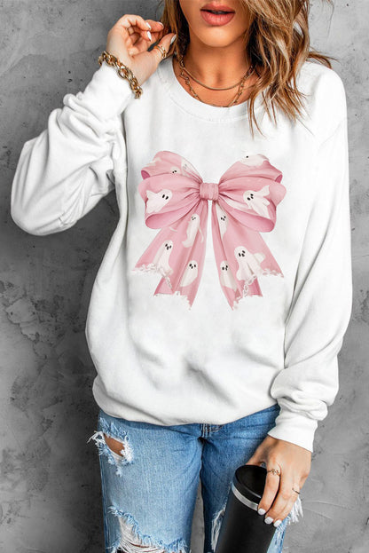 Beige Ghost Bowknot  Sweatshirt