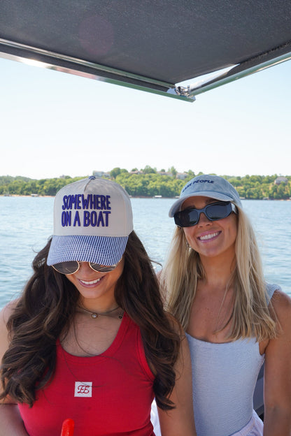 Somewhere On A Boat - Navy Stripe Trucker Hat