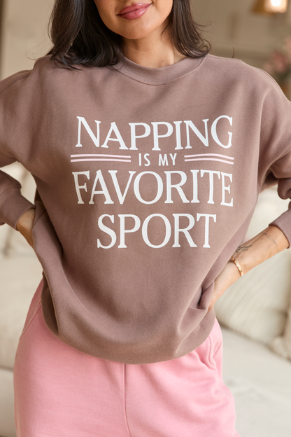 Napping Mocha Oversized Graphic Sweatshirt