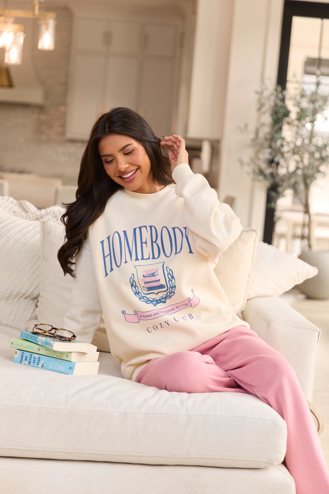 Homebody Club Cream Oversized Graphic Sweatshirt