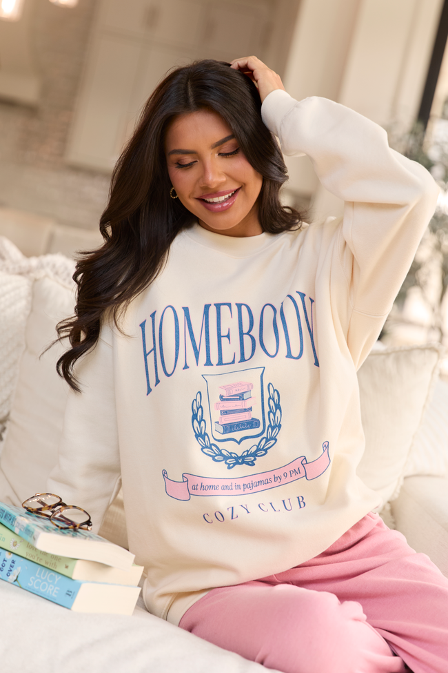 Homebody Club Cream Oversized Graphic Sweatshirt