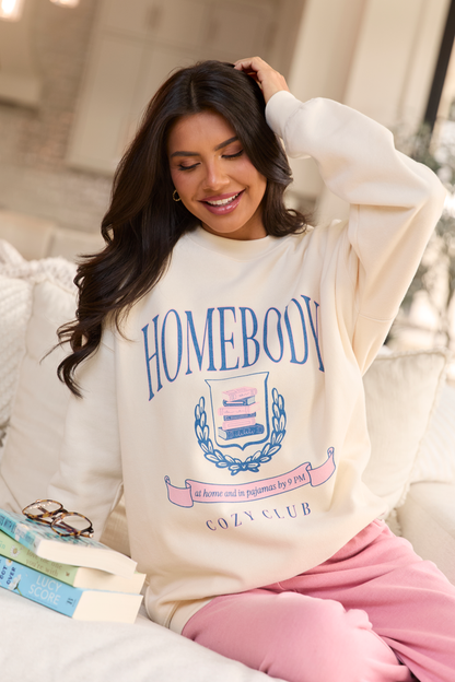Homebody Club Cream Oversized Graphic Sweatshirt