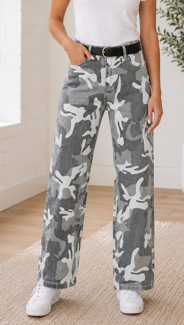 Camo Cotton Denim Jeans