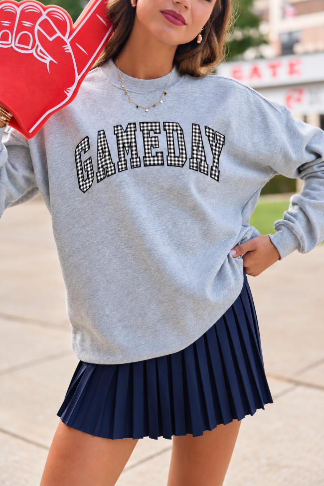Gameday Black Gingham Light Grey Oversized Graphic Sweatshirt