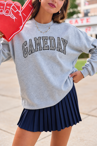 Gameday Black Gingham Light Grey Oversized Graphic Sweatshirt