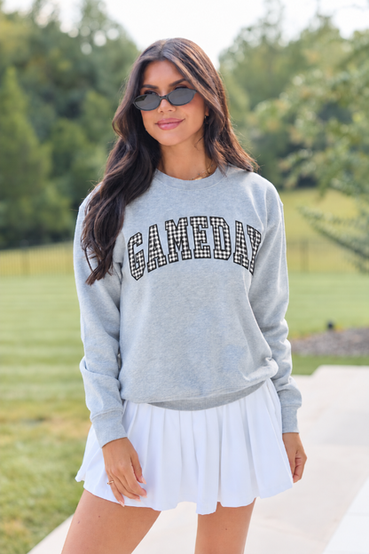 Gameday Black Gingham Light Grey Oversized Graphic Sweatshirt