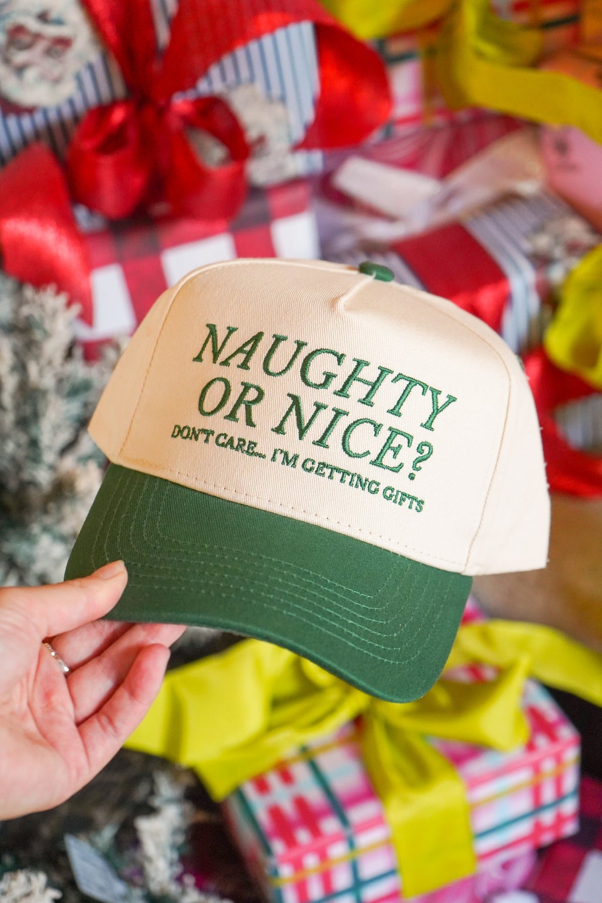 Naughty or Nice? Don't Care - Green Vintage Trucker Hat