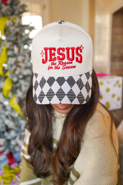 Jesus is the Reason - Black Argyle Trucker Hat
