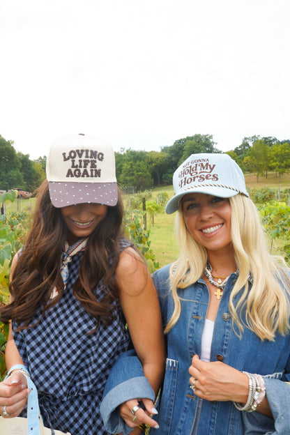 Loving Life Again - Brown & Blue Polka Dot Trucker Hat