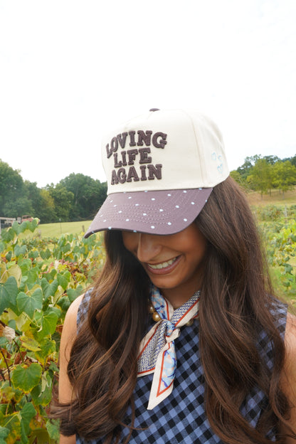 Loving Life Again - Brown & Blue Polka Dot Trucker Hat