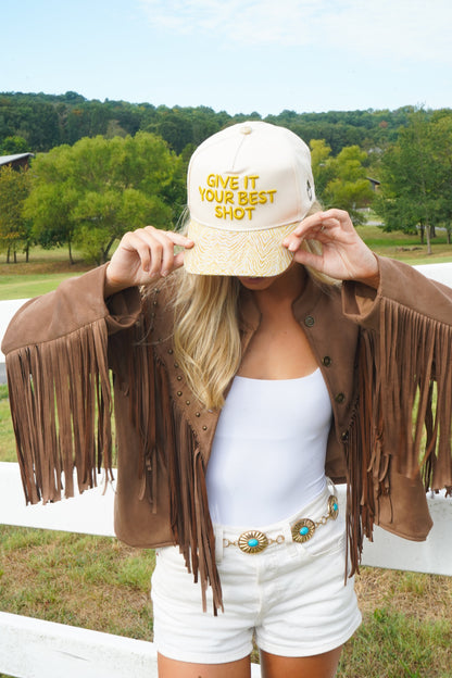 Give It Your Best Shot - Chartreuse Zebra Trucker Hat