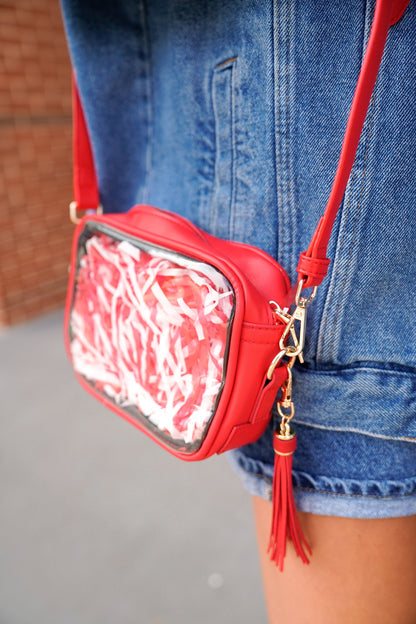 Red Stadium Approved Clear Purse With Tassle