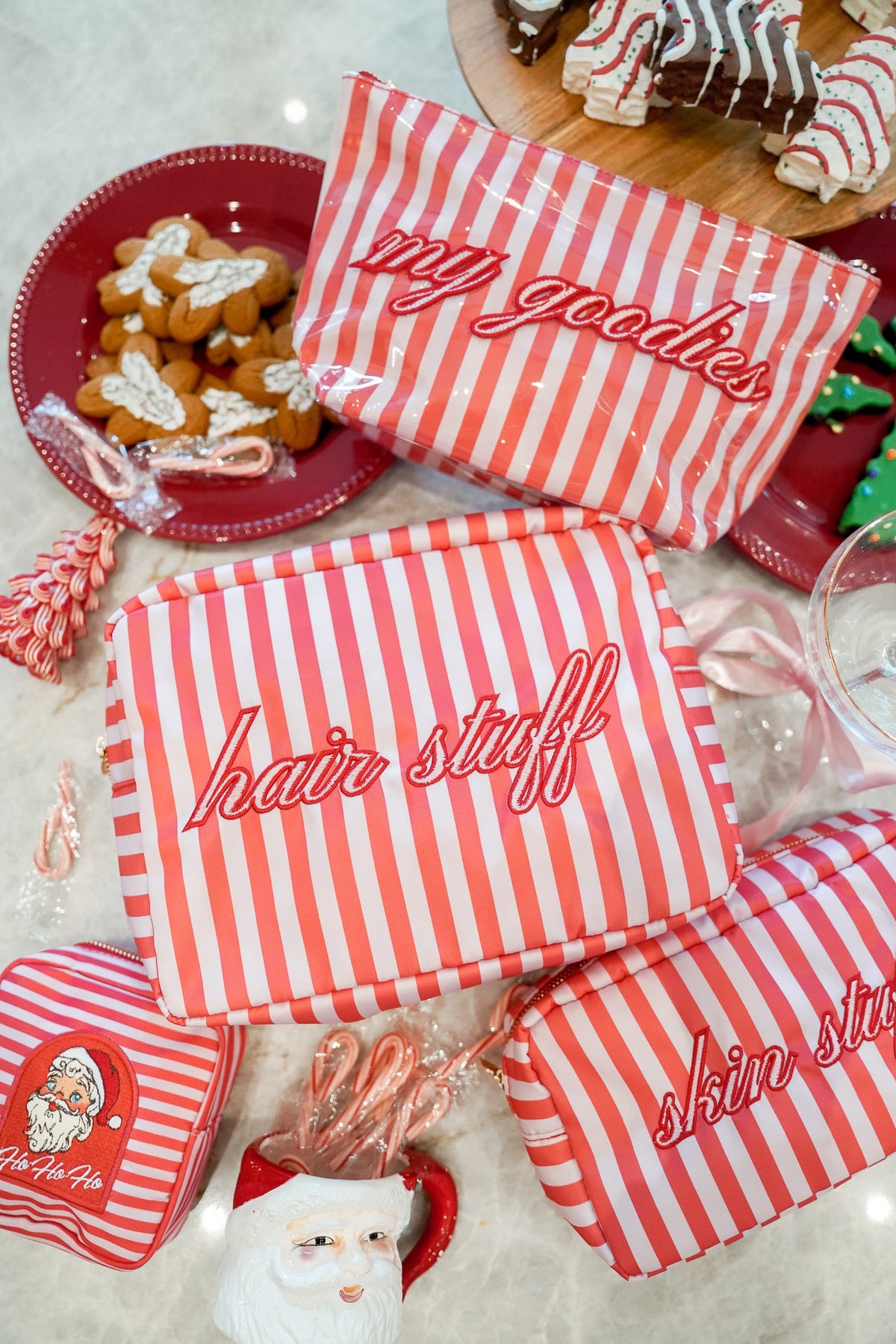 My Goodies - Pink & Red Stripes Clear Coat Bag