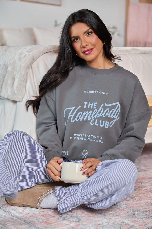 The Homebody Club Dark Grey Oversized Graphic Sweatshirt