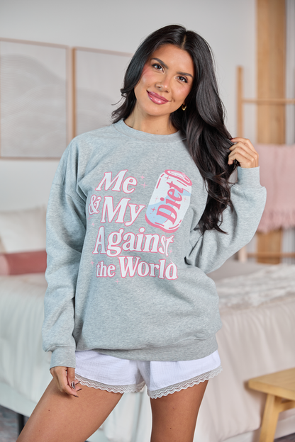 Me Against The World Light Grey Oversized Graphic Sweatshirt