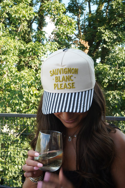 Sauvignon Blanc Please - Black & White Stripe Trucker Hat