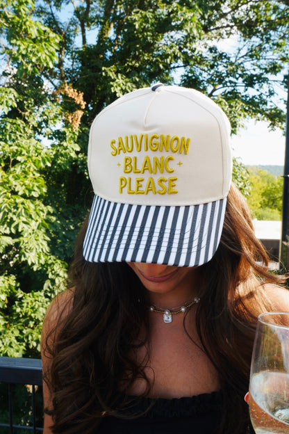 Sauvignon Blanc Please - Black & White Stripe Trucker Hat