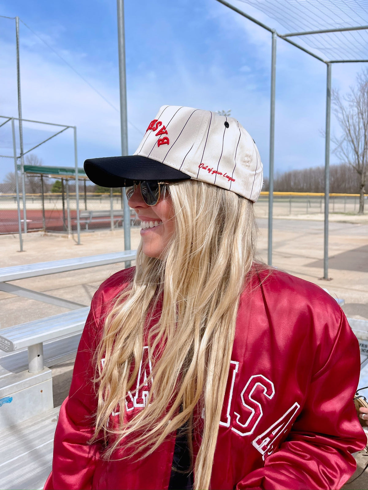 BASEBALL - Red on Black Stripe Vintage Hat