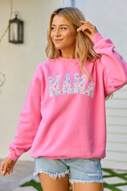 Mama Block Floral Pink Oversized Graphic Sweatshirt