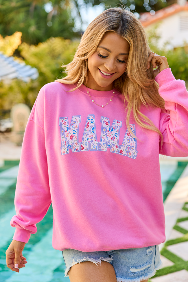 Mama Block Floral Pink Oversized Graphic Sweatshirt
