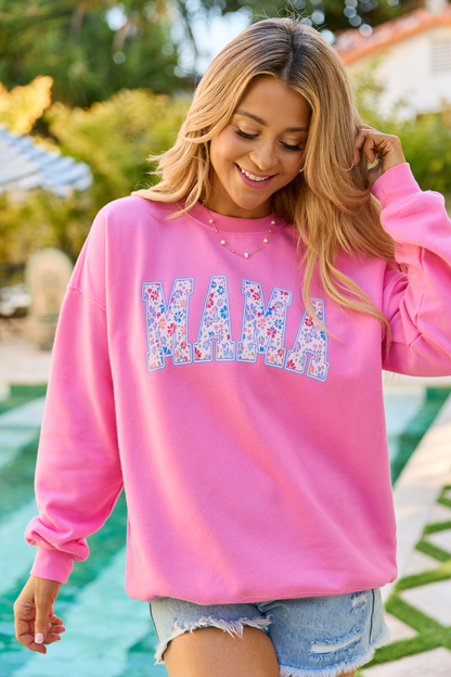 Mama Block Floral Pink Oversized Graphic Sweatshirt