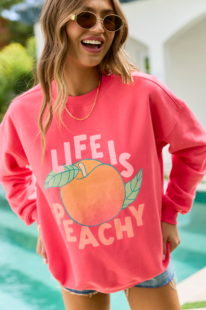 Life Is Peachy Light Red Oversized Graphic Sweatshirt