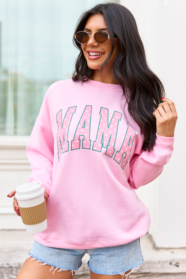 Mama Block Polka Dot Light Pink Oversized Graphic Sweatshirt