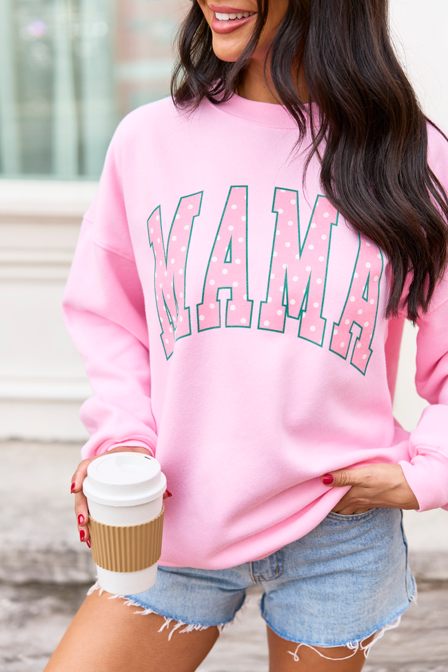 Mama Block Polka Dot Light Pink Oversized Graphic Sweatshirt