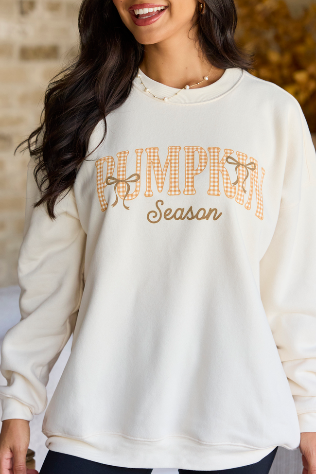 Pumpkin Season Plaid Cream Oversized Graphic Sweatshirt