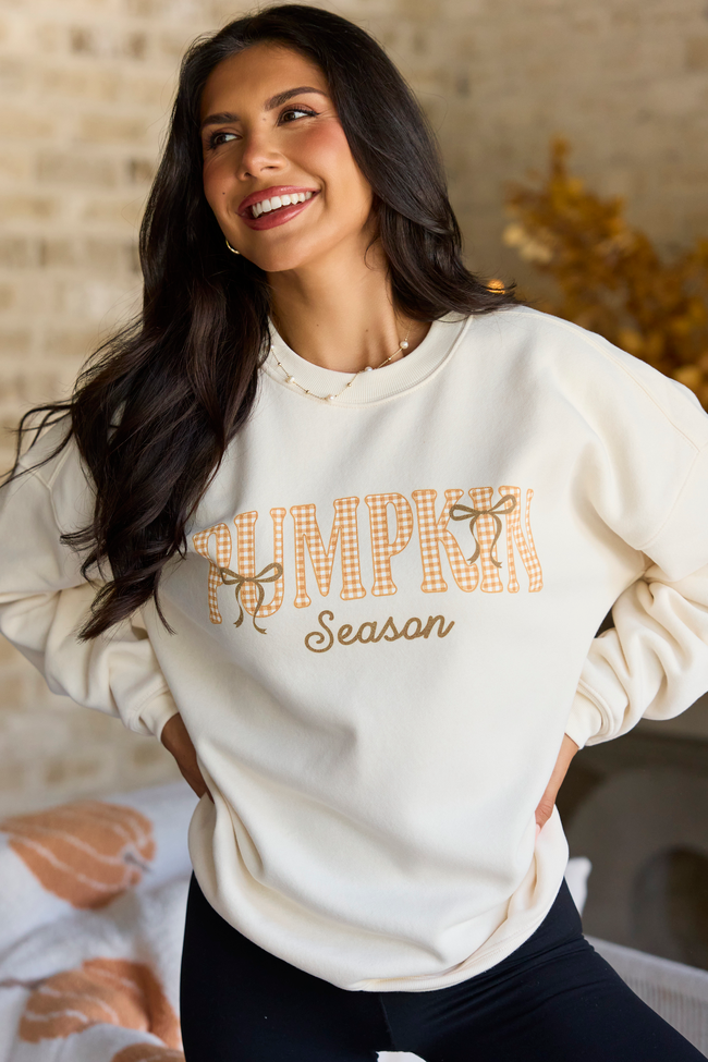 Pumpkin Season Plaid Cream Oversized Graphic Sweatshirt