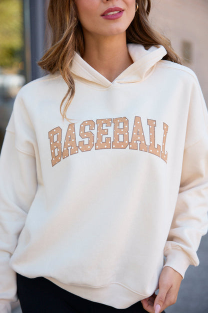 Baseball Polka Dot Cream Graphic Hoodie