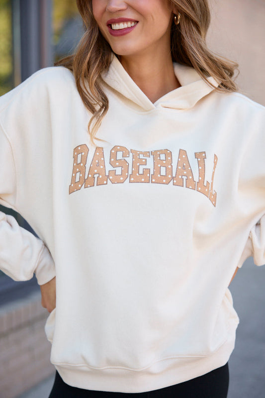 Baseball Polka Dot Cream Graphic Hoodie