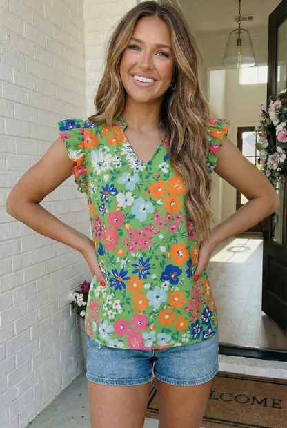 Garden Party Floral Ruffle Sleeve Blouse