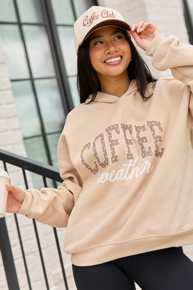 Coffee Weather Polka Dot Taupe Graphic Hoodie